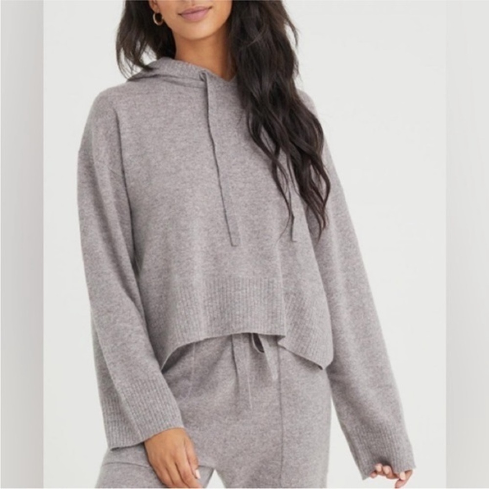 Bella Dahl NWOT 100% Cashmere Gray Hoodie Sweater Pullover Cropped Small